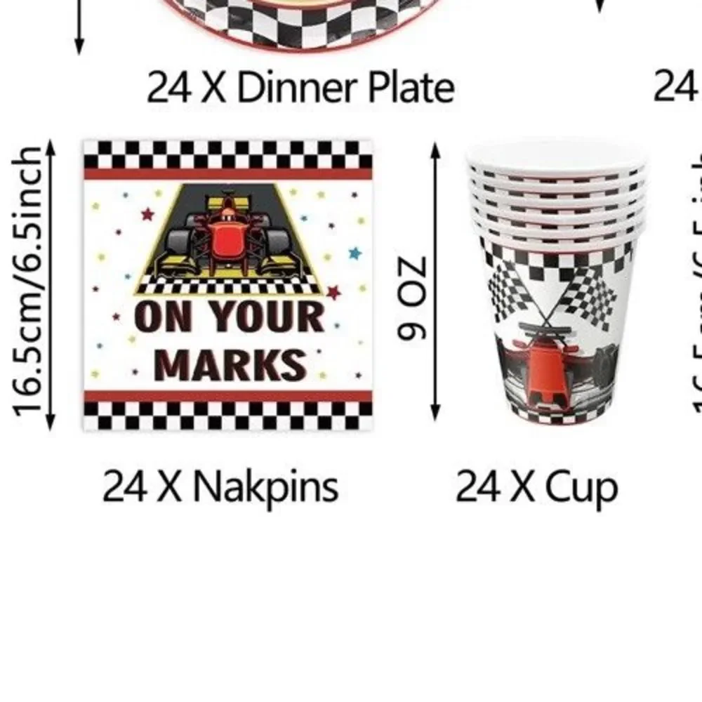 96 Pc Race Car Birthday Party Supplies Serves 24 Guests Plates Napkins Cups